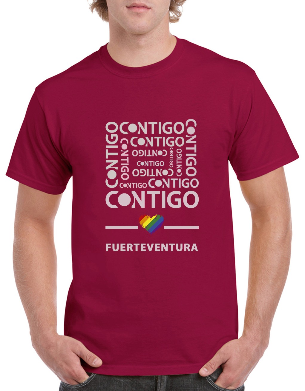Camiseta Burdeos Lgtbi Contigo Somos Democracia Fuerteventura